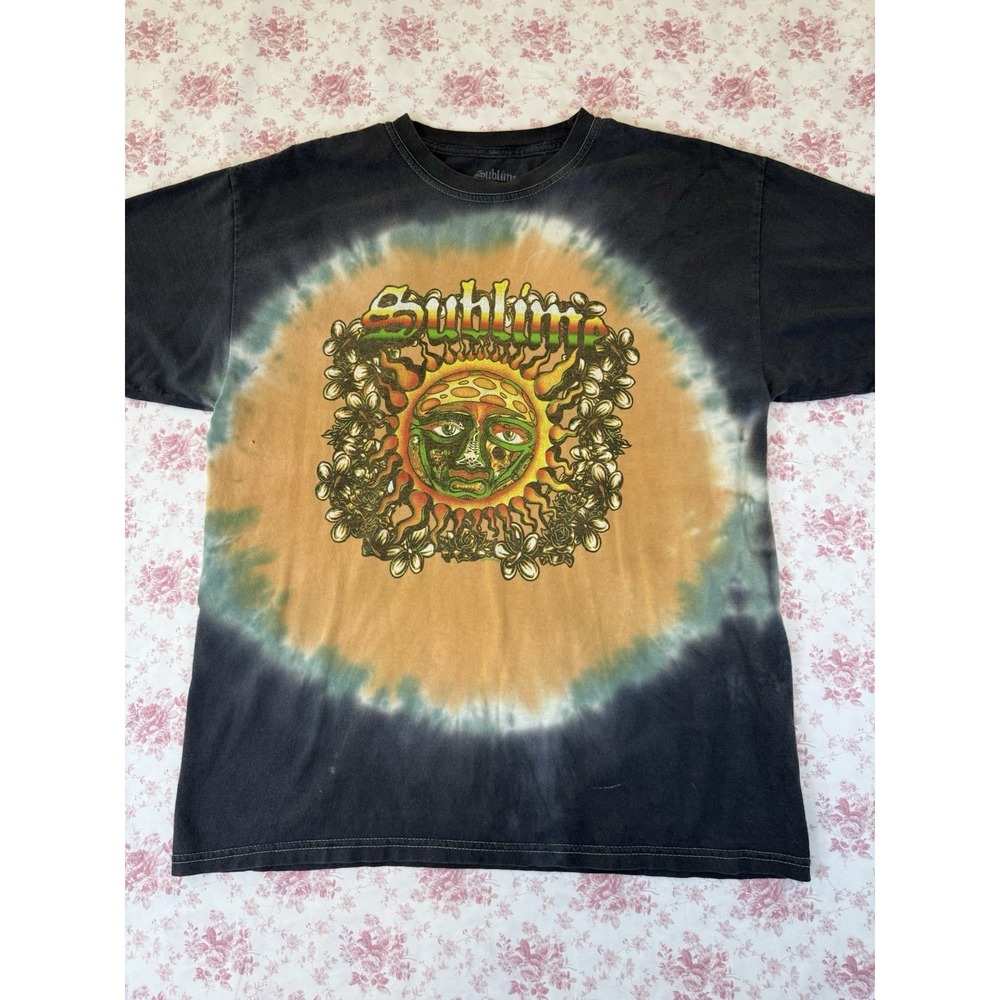 Sublime Sun Logo Tie Dye Graphic T Shirt Black Orange Size Large